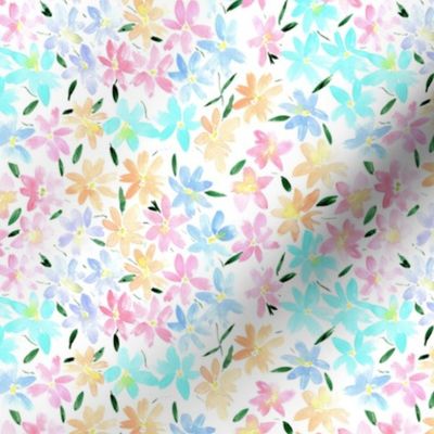 Tender meadow - small scale -  watercolor pastel florals - painted soft wildflowers for home decor bedding nursery - flower pattern p322