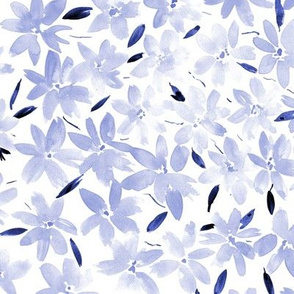 Tender meadow in blue - watercolor pastel florals - painted soft wildflowers for home decor bedding nursery - flower pattern
