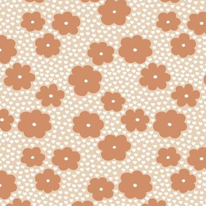 Daisies and hearts seventies style retro flower blossom sweet girls print rust orange white beige