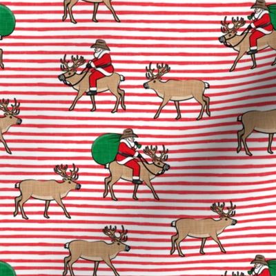 Cowboy Santa - Santa Claus riding reindeer Christmas Holiday - red stripes - LAD20