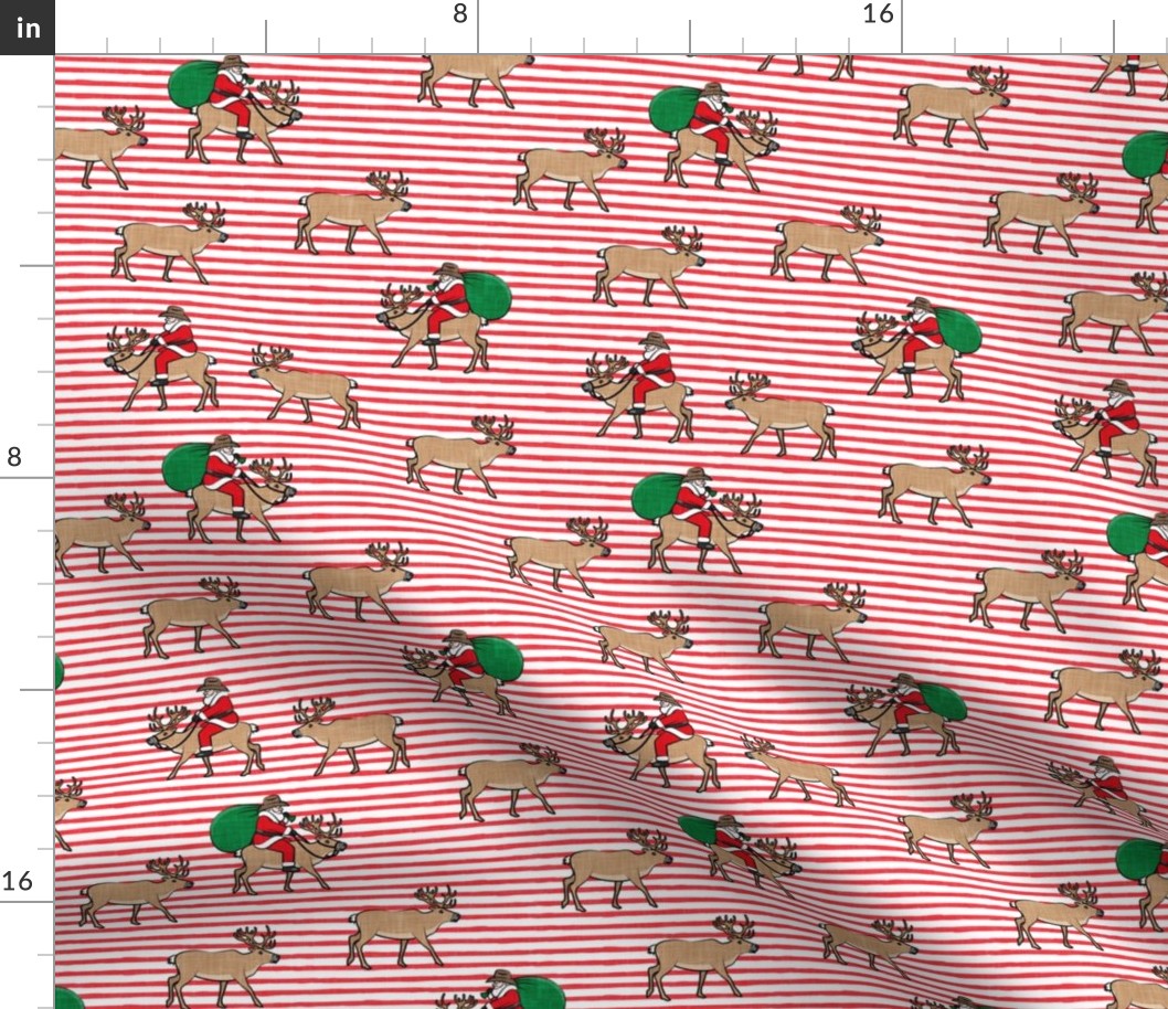 Cowboy Santa - Santa Claus riding reindeer Christmas Holiday - red stripes - LAD20