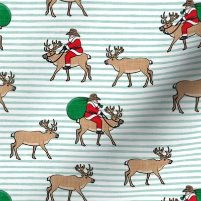 Cowboy Santa - Santa Claus riding reindeer Christmas Holiday -  mint stripes - LAD20