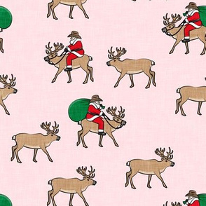 Cowboy Santa - Santa Claus riding reindeer Christmas Holiday - pink - LAD20