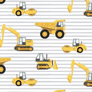 (large scale) construction trucks - yellow on grey stripes - C20BS
