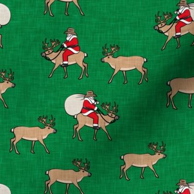 Cowboy Santa - Santa Claus riding reindeer Christmas Holiday - green - LAD20