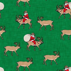 Cowboy Santa - Santa Claus riding reindeer Christmas Holiday - green - LAD20