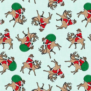 Cowboy Santa - Santa Claus riding reindeer Christmas Holiday - toss on mint  - LAD20