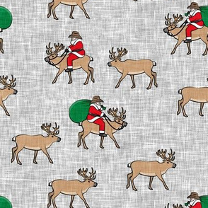 Cowboy Santa - Santa Claus riding reindeer Christmas Holiday - grey - LAD20