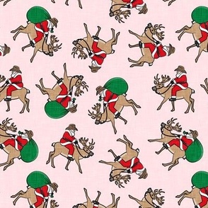 Cowboy Santa - Santa Claus riding reindeer Christmas Holiday - toss on pink - LAD20
