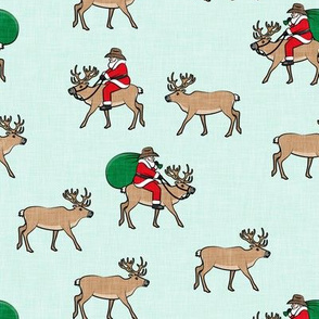 Cowboy Santa - Santa Claus riding reindeer Christmas Holiday - mint - LAD20