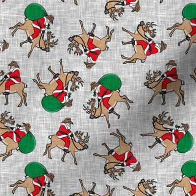 Cowboy Santa - Santa Claus riding reindeer Christmas Holiday - toss on grey - LAD20