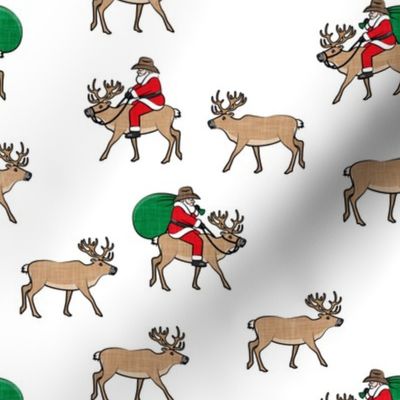 Cowboy Santa - Santa Claus riding reindeer Christmas Holiday -  white - LAD20
