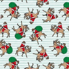 Cowboy Santa - Santa Claus riding reindeer Christmas Holiday - toss on mint stripes - LAD20