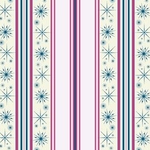 Holiday Awning Stripes with Snowflakes in Pink and Blue Paducaru