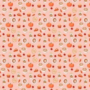 TINY watercolor psl - pumpkin spice latte, coffee, latte, pumpkin, fall, autumn fabric - pink