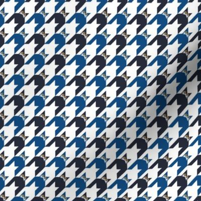 Cat Face Houndstooth in Blue, Dark Navy and White Paducaru