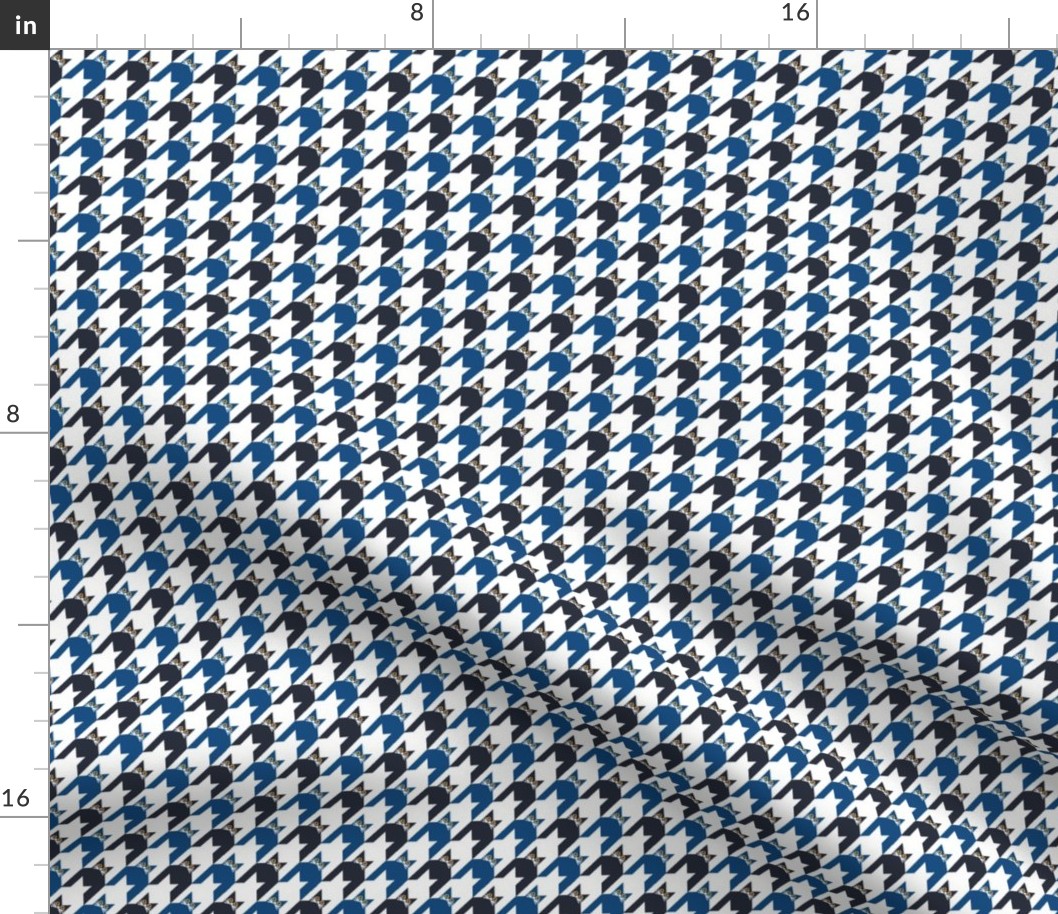 Cat Face Houndstooth in Blue, Dark Navy and White Paducaru