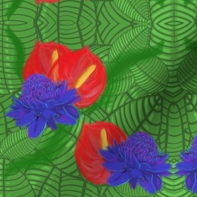 Sm Red & Purple Tropical Flowers by DucliArt,LLC