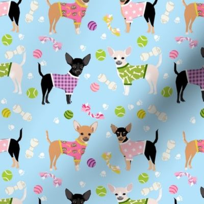 chihuahua pjs fabric - cute dog pajamas design - light blue