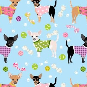 chihuahua pjs fabric - cute dog pajamas design - light blue