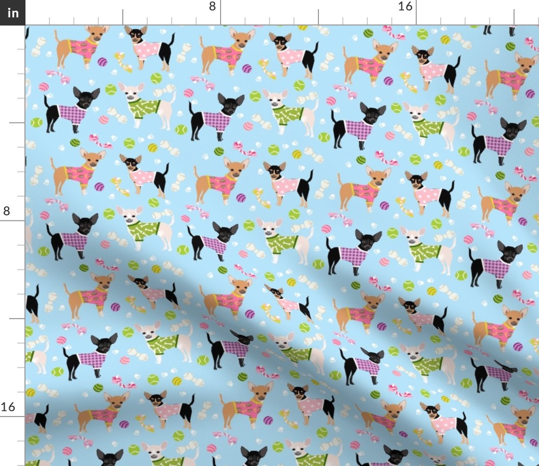 chihuahua pjs fabric - cute dog pajamas design - light blue