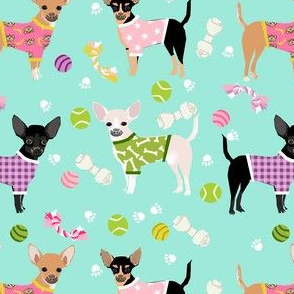 chihuahua pjs fabric - cute dog pajamas design -mint