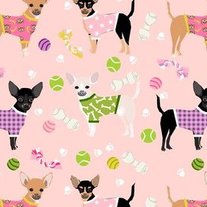 chihuahua pjs fabric - cute dog pajamas design - light pink
