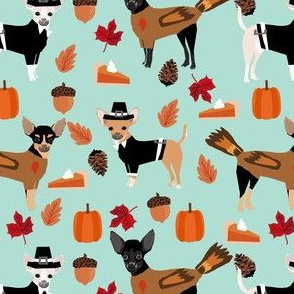 chihuahua thanksgiving fabric - mint