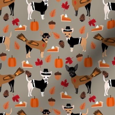 chihuahua thanksgiving fabric -brown