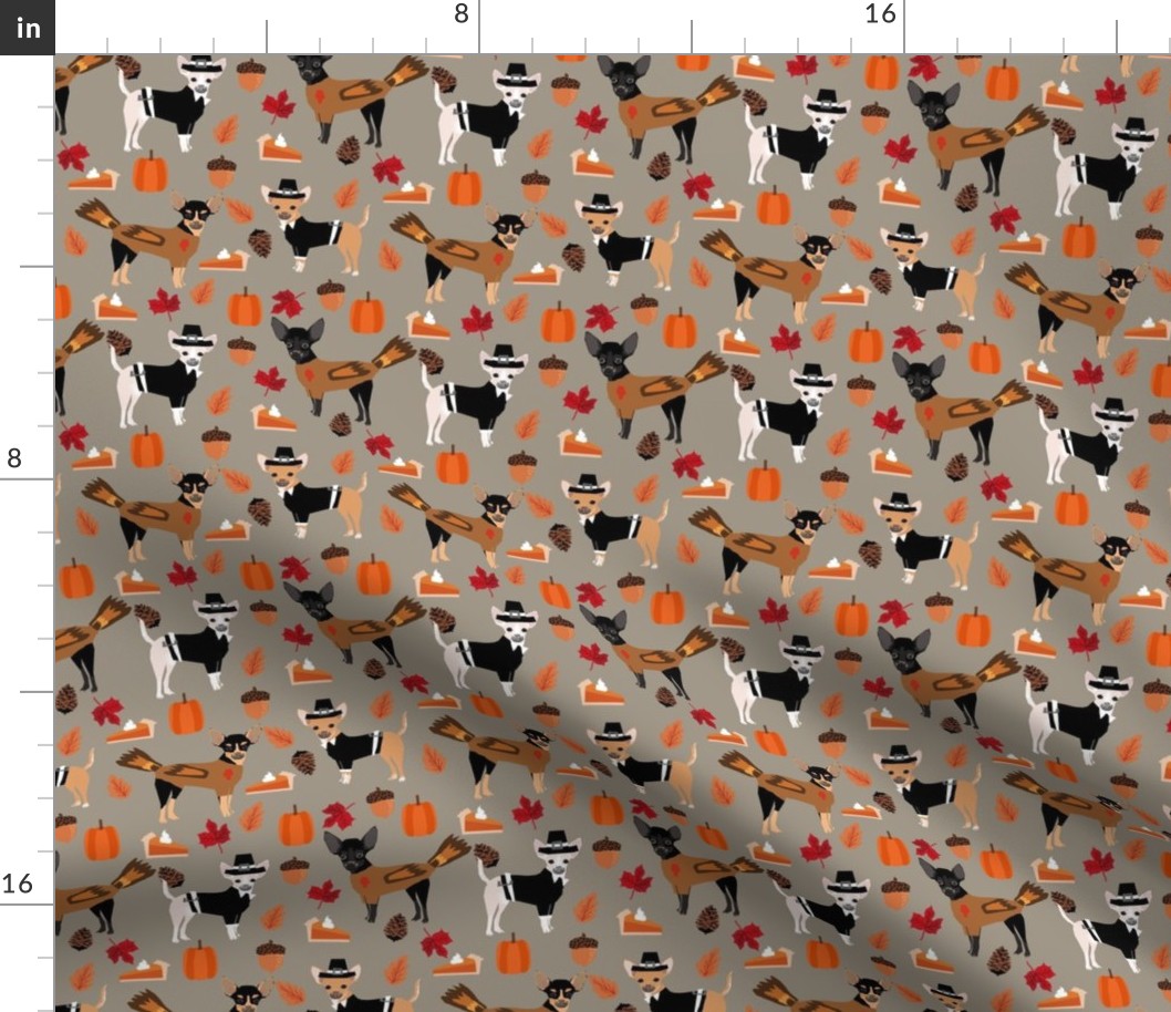 chihuahua thanksgiving fabric -brown