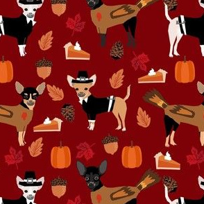 chihuahua thanksgiving fabric - red