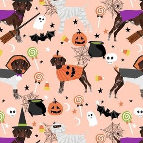 gsp halloween fabric - german shorthaired pointer - peach