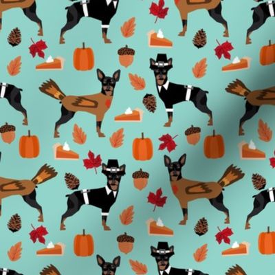 min pin thanksgiving fabric - miniature pinscher fabric - mint