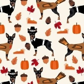 min pin thanksgiving fabric - miniature pinscher fabric - cream