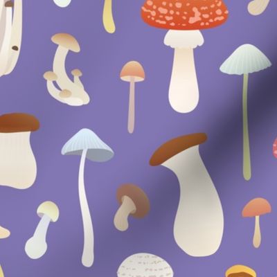 Dreamy Mushrooms Pattern in Purple, Medium Scale