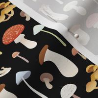 Dreamy Mushrooms Pattern in Black, Small Scale