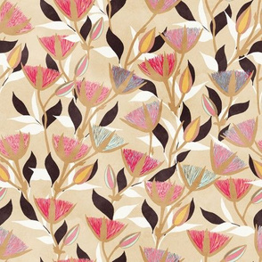 Gum Blossom/ pink red / beige background