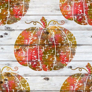 Painted Distressed Pumpkin on white wood - medium large scale