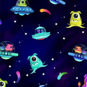 Watercolor Aliens and UFOs