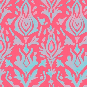 Coral and Teal Ikat