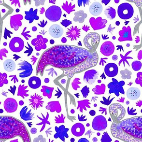 Purple confetti flamingo and watercolour flowers 