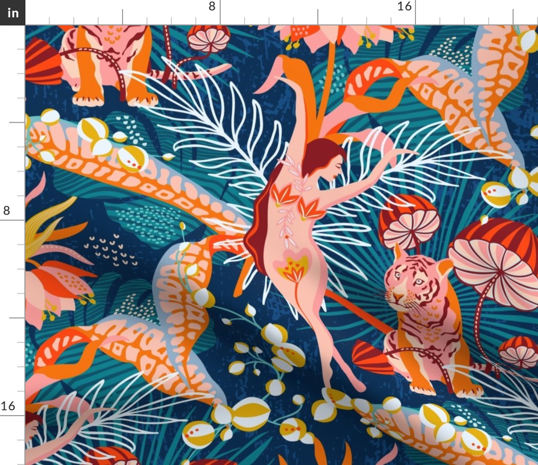 Tropical blossom dance / Wallpaper / Blue background