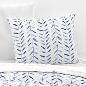 Indigo watercolor abstract geometrical pattern for modern home decor bedding nursery painted brush strokes herringbone in blue shades