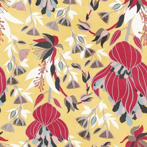 Tropical Bloom / big floral / yellow background