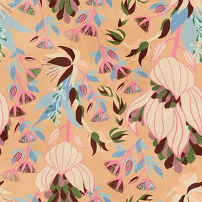 Tropical Bloom / big floral / orange background