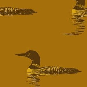 Loon silhouette - brown and gold on bronze