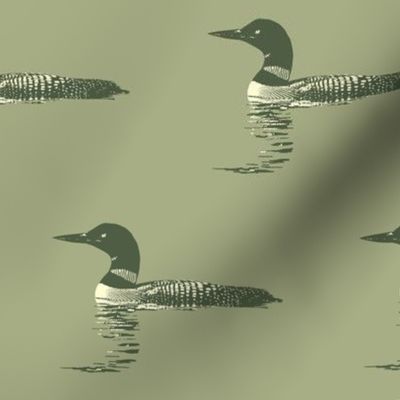 Loon silhouette - olive and white on light grey-green
