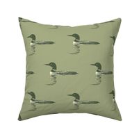 Loon silhouette - olive and white on light grey-green