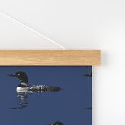 Loon silhouette - black and white on navy