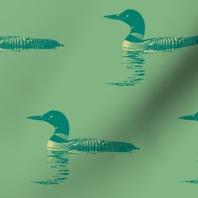 Loon silhouette - green and gold